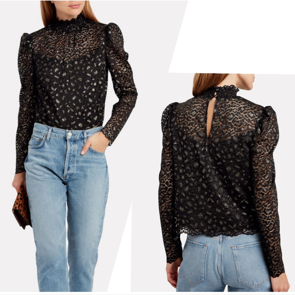 SAYLOR 'Annabelle' Lace, Cheetah-print Blouse, Size XS